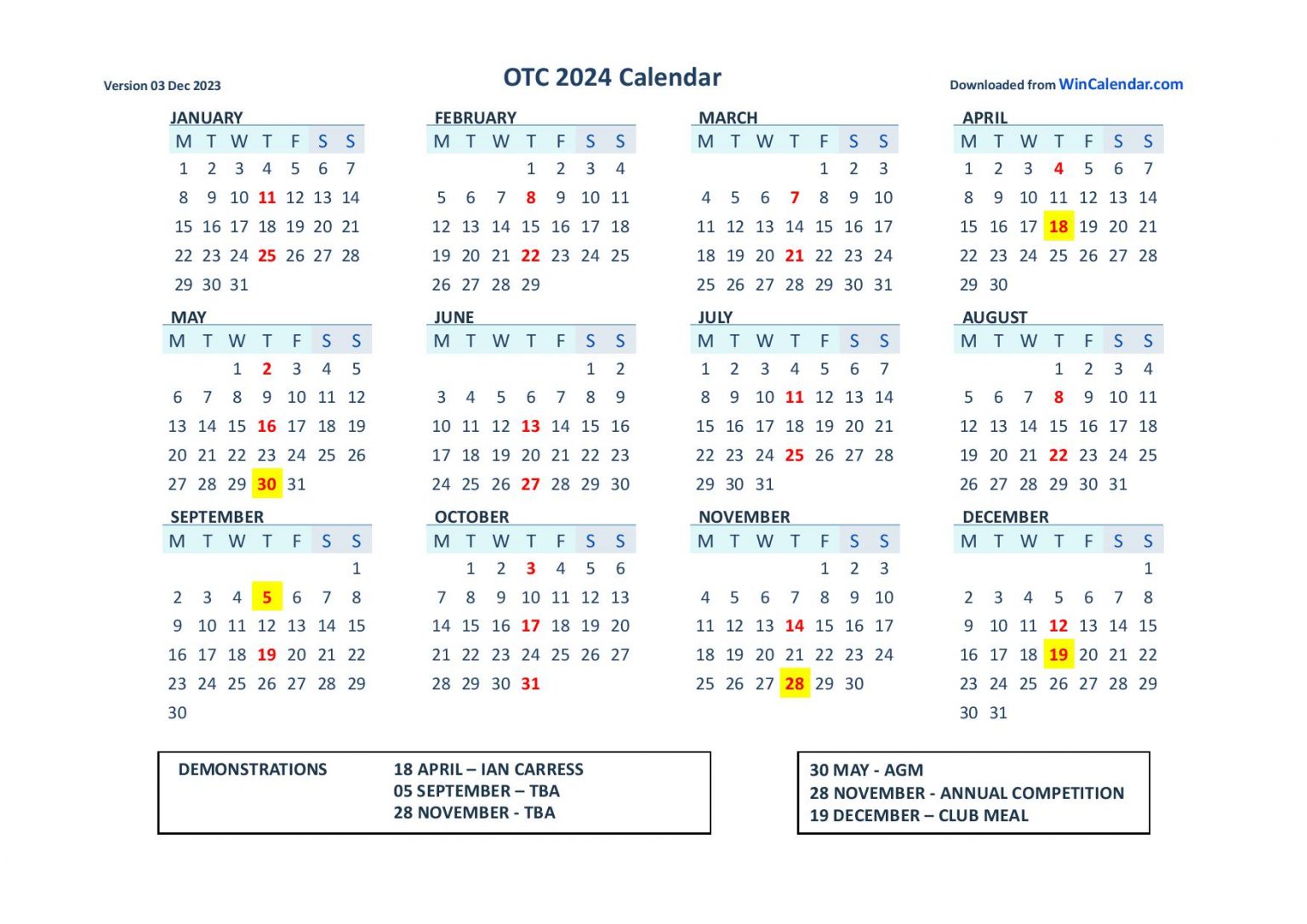 Calendar outerturningcircle woodturning club